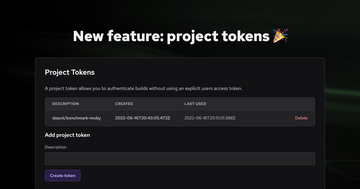 New feature: project tokens banner