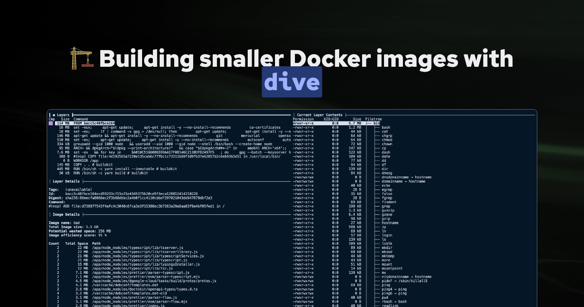 How to reduce the size of a Docker image using dive banner