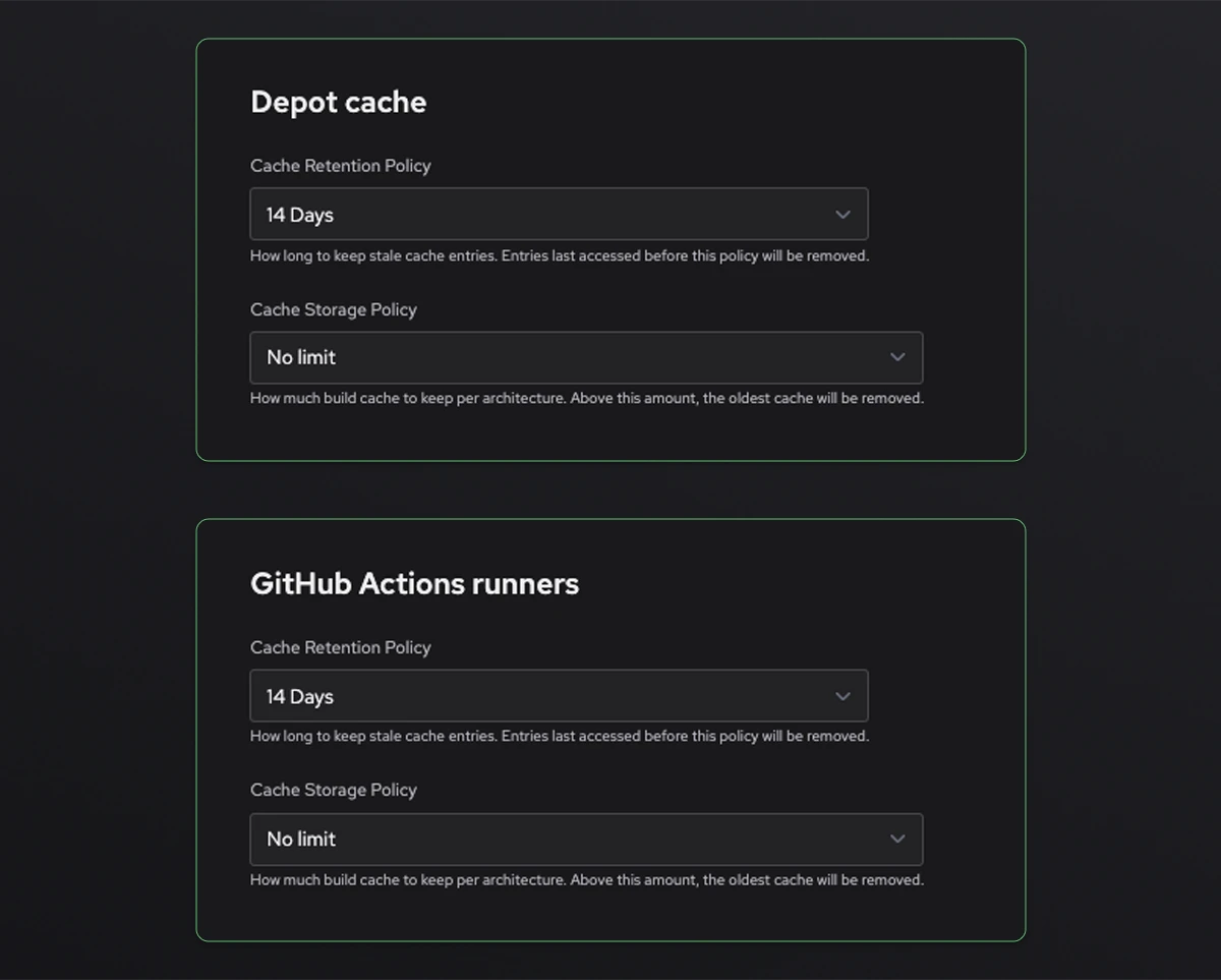 Depot Cache retention settings