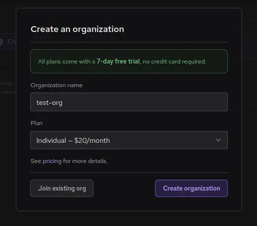 An image of the _Create an organization_ menu within Depot.