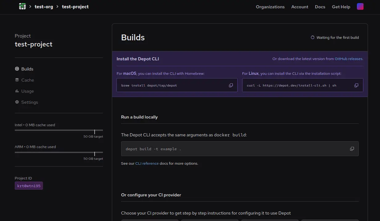 Image showing a Project in the Depot dashboard.