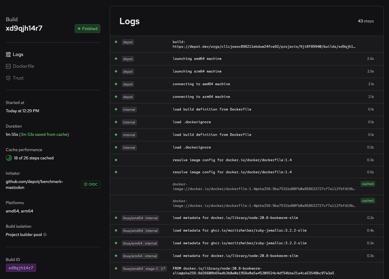 Docker build logs