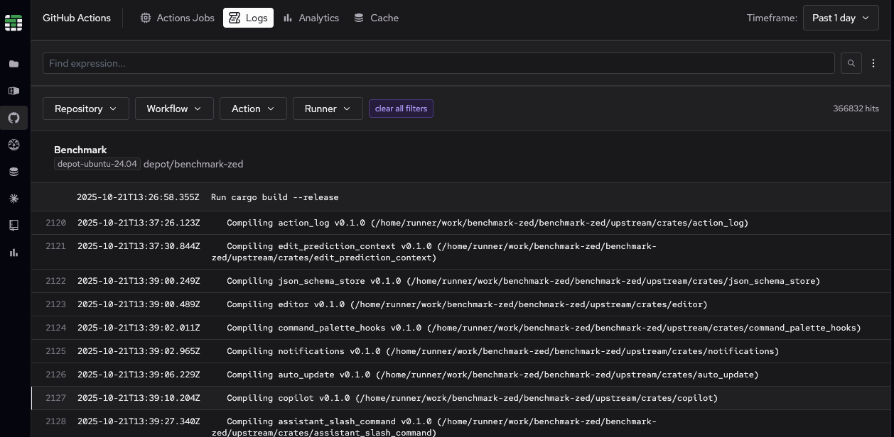 GitHub Actions logs in Depot