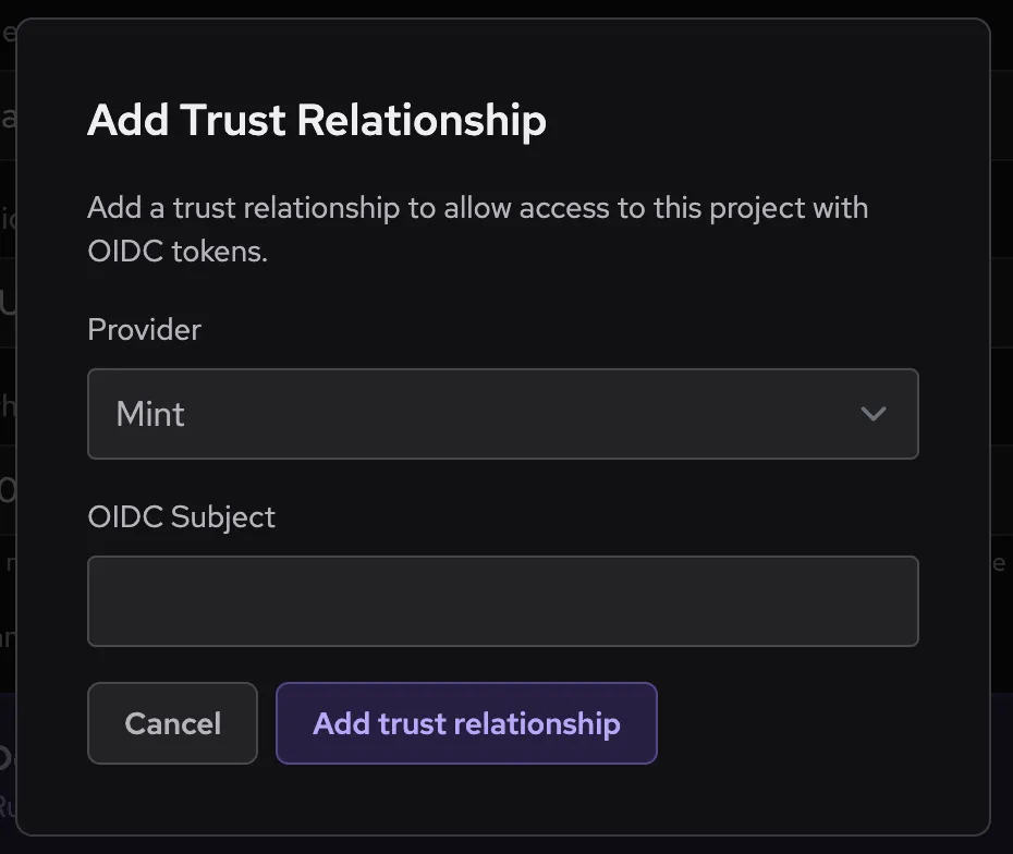 Depot trust relationship for Mint